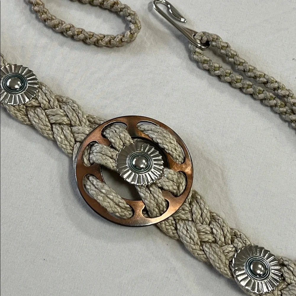 Macrame bohemian belt with metal details 32” natural color